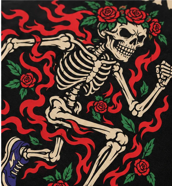 Close-up of the running skeleton artwork